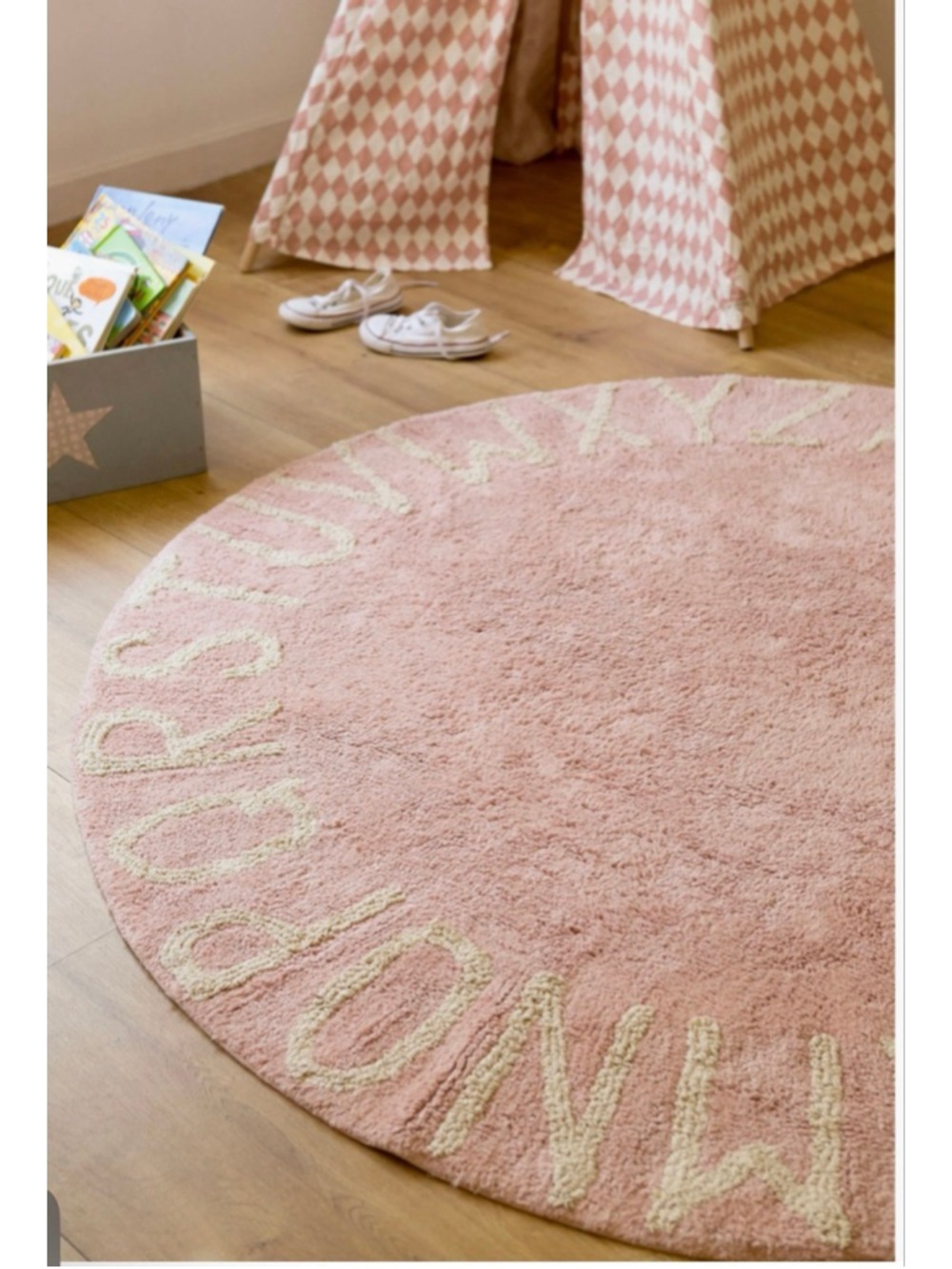 New Lorena Canals Pink A to Z Round Cotton Rug One Size